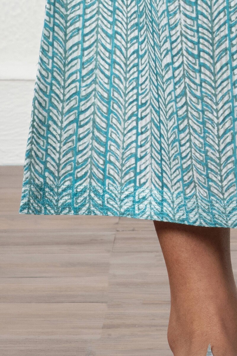 Turquoise Block Printed Cotton Palazzo
