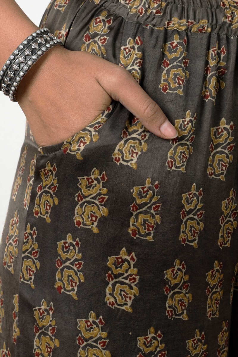 Ajrak Block Printed Modal Satin Palazzo