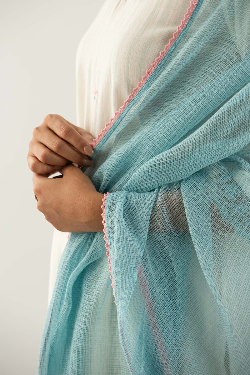 Turquoise Handcrafted Kota Dupatta