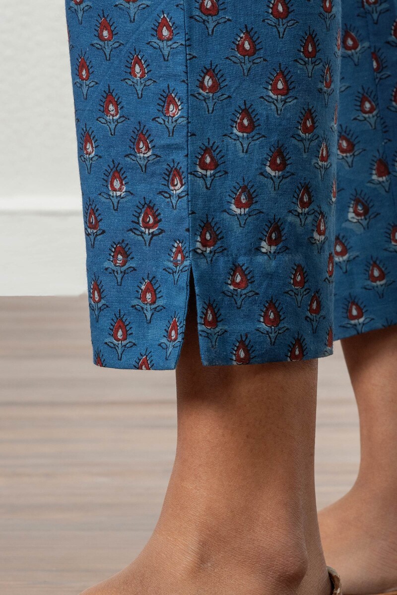 Indigo Block Printed Narrow Pants