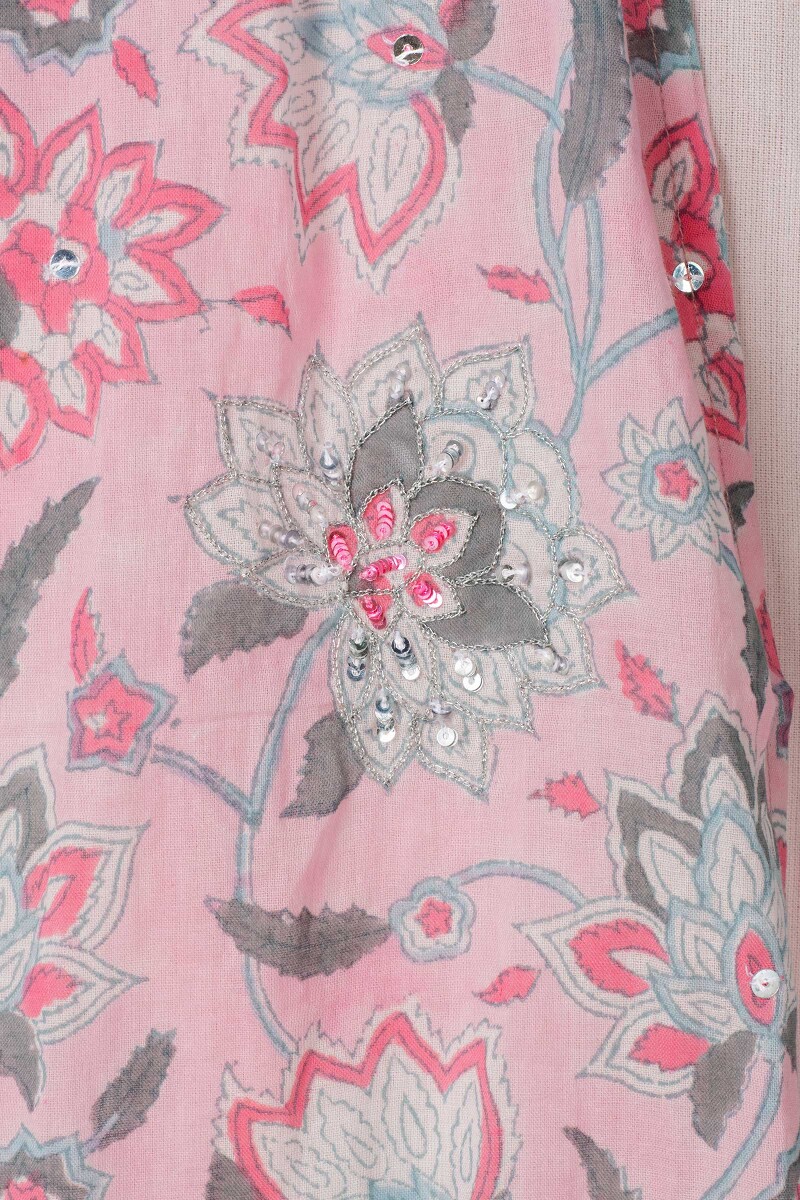 Pink Block Printed Cotton Dupatta