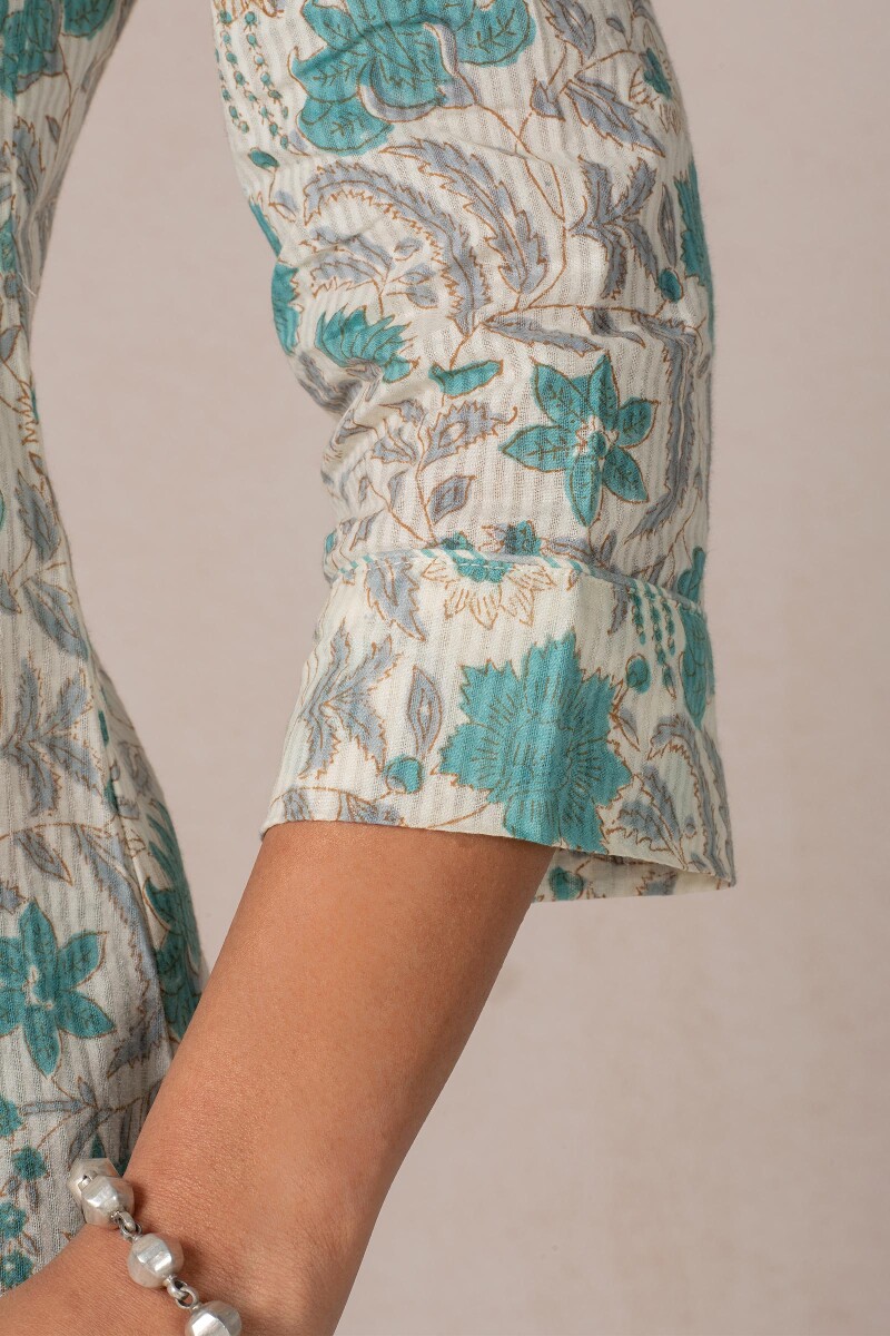 Blue Block Printed Cotton Loungewear Set