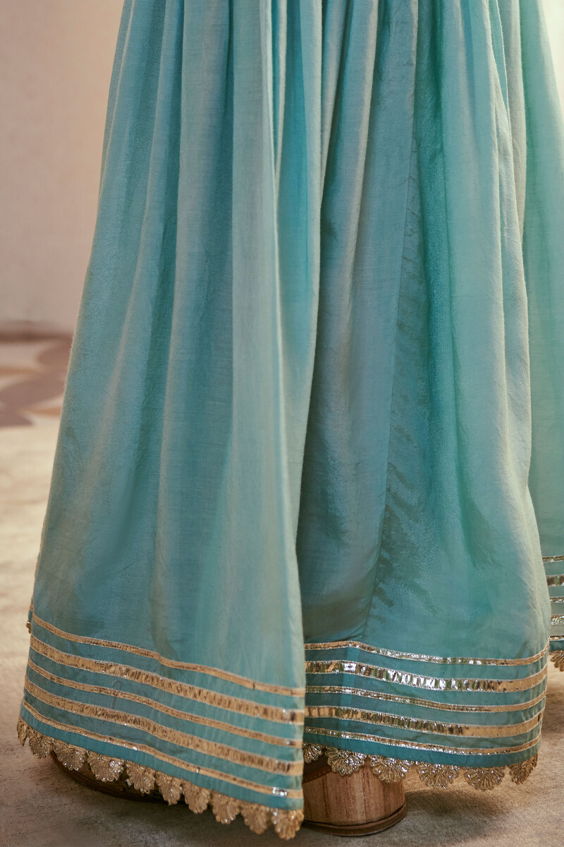 Turquoise Handcrafted Muslin Garara