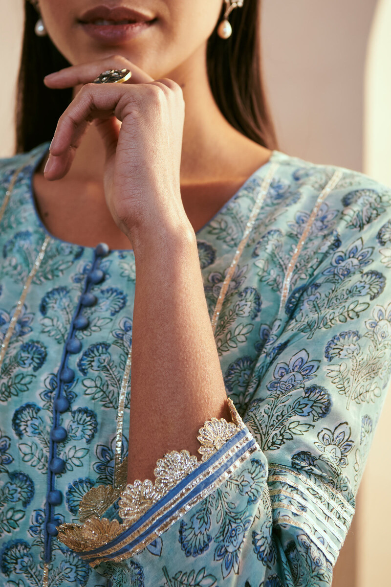 Blue Block Printed Modal Short Kurta