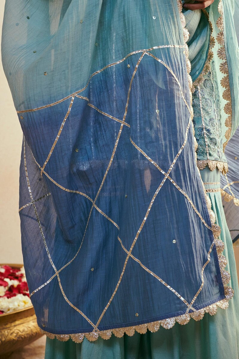 Turquoise Handcrafted Cotton Silk Dupatta