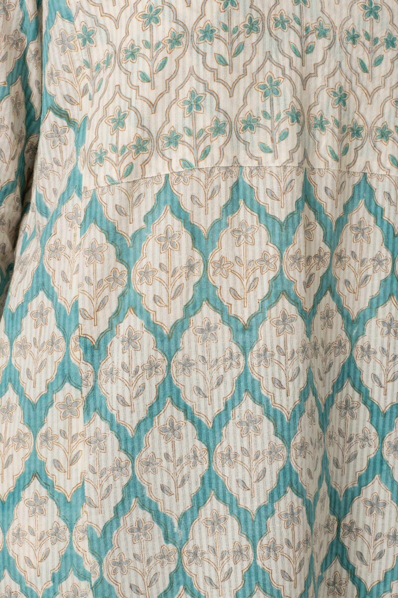 Blue Block Printed Cotton Kaftan