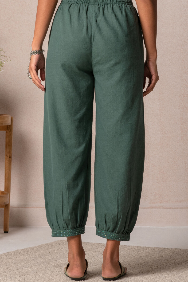 Green Handcrafted Cotton Izhaar Pants
