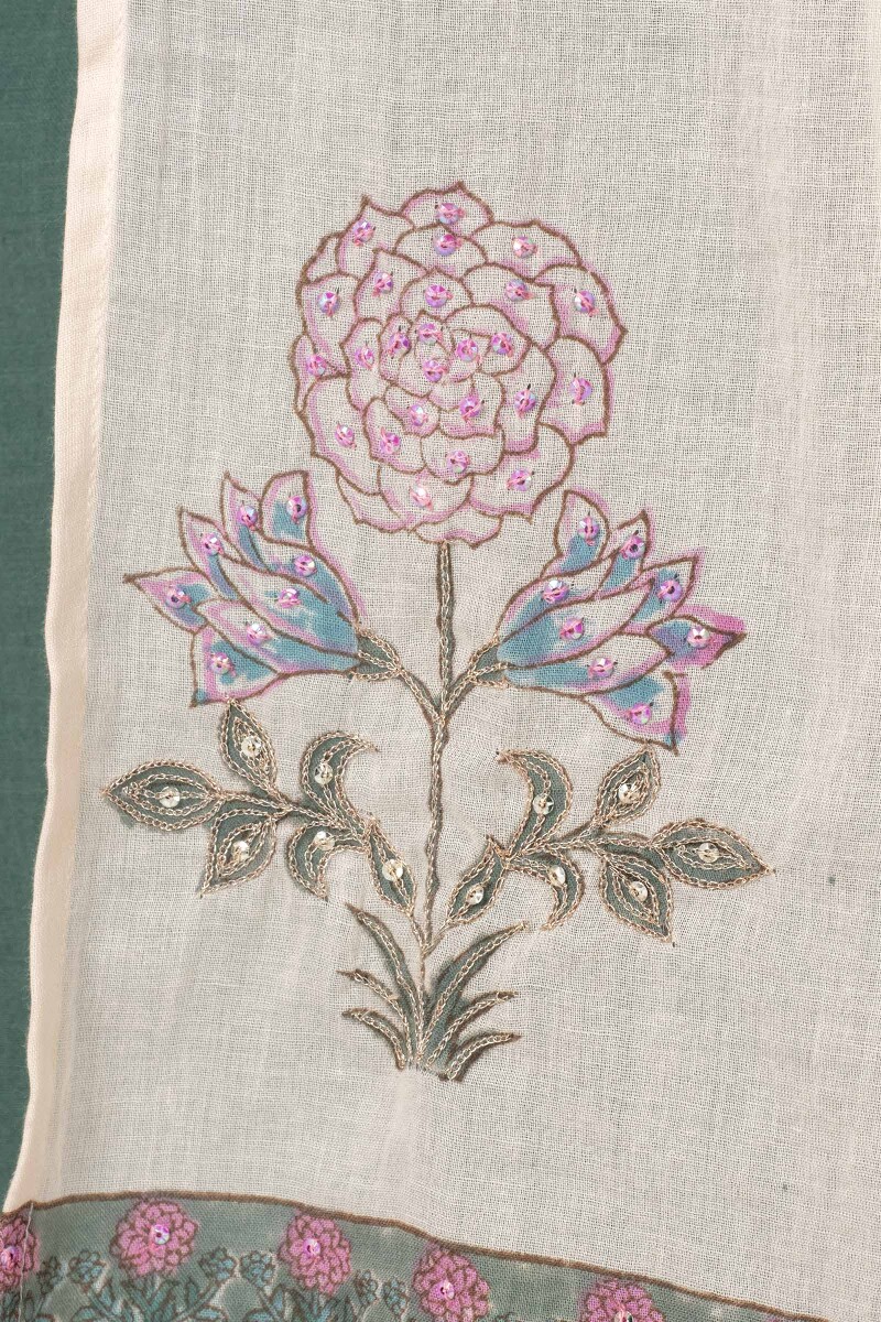 Beige Block Printed Cotton Dupatta
