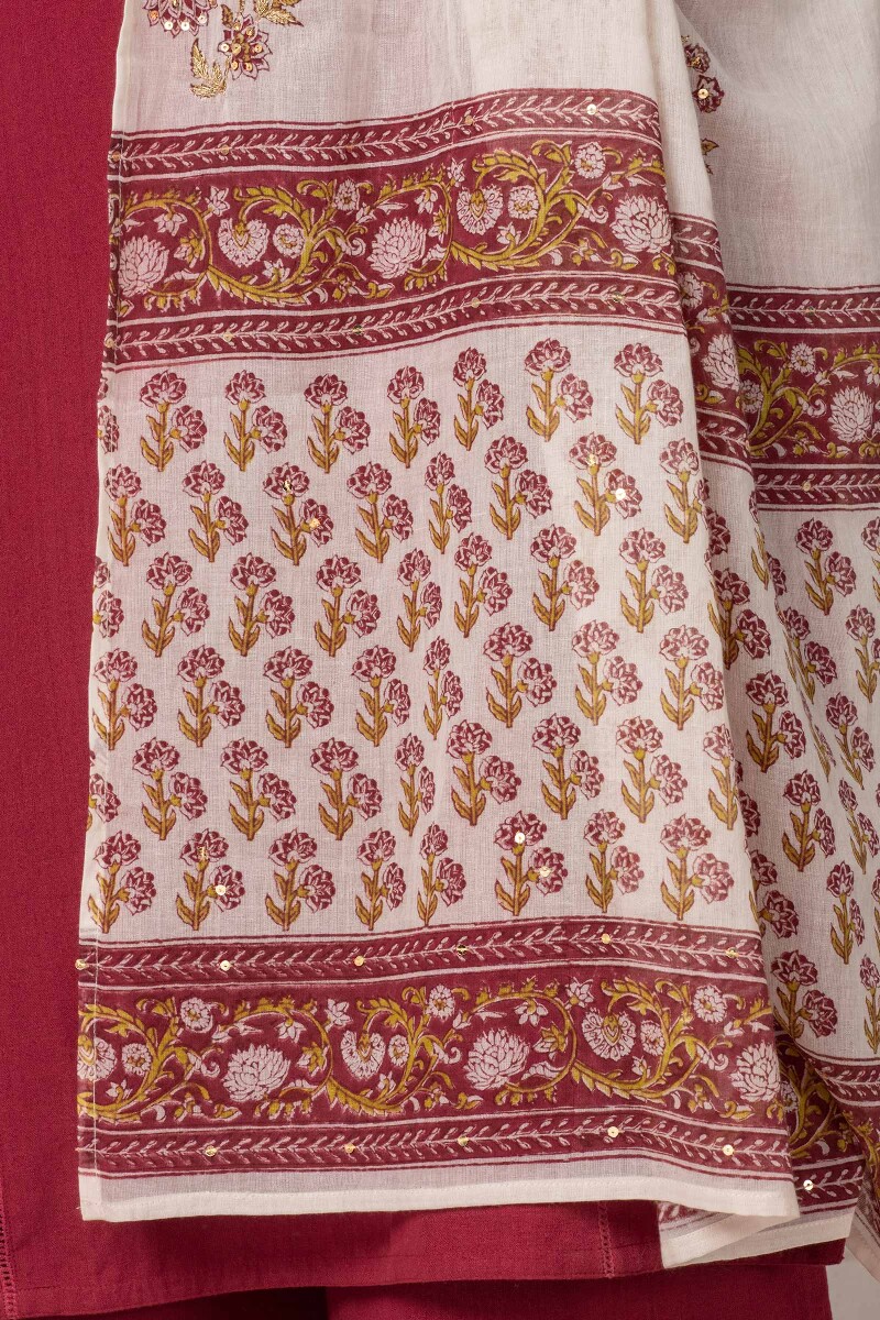 Beige Block Printed Cotton Dupatta