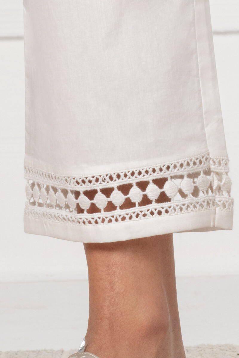 White Handcrafted Cotton Pants