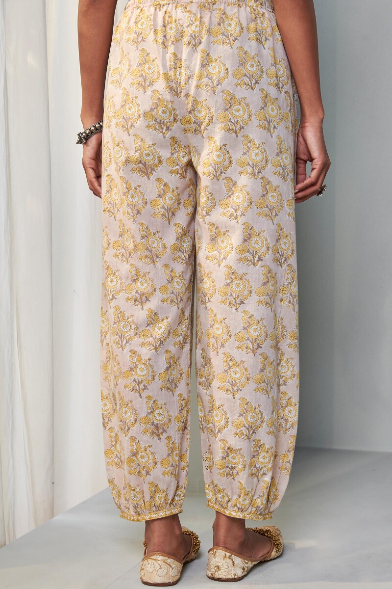 Grey Block Printed Cotton Izhaar Pants