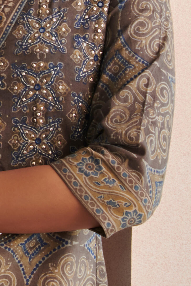 Ajrak Block Printed A-Line Cotton Kurta