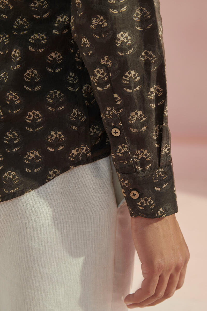 Brown Block Printed Cotton Shirt
