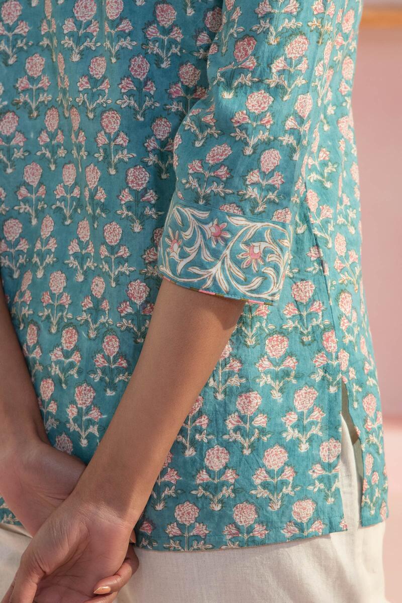 Blue Block Printed Cotton Top