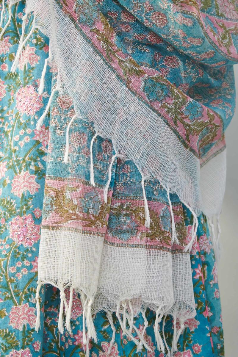 Green Block Printed Kota Dupatta