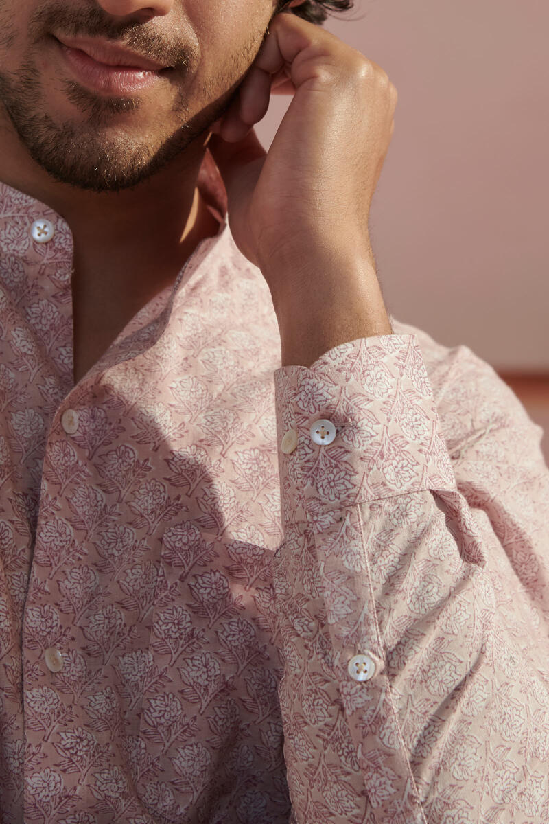 Pink Block Printed Cotton Shirt