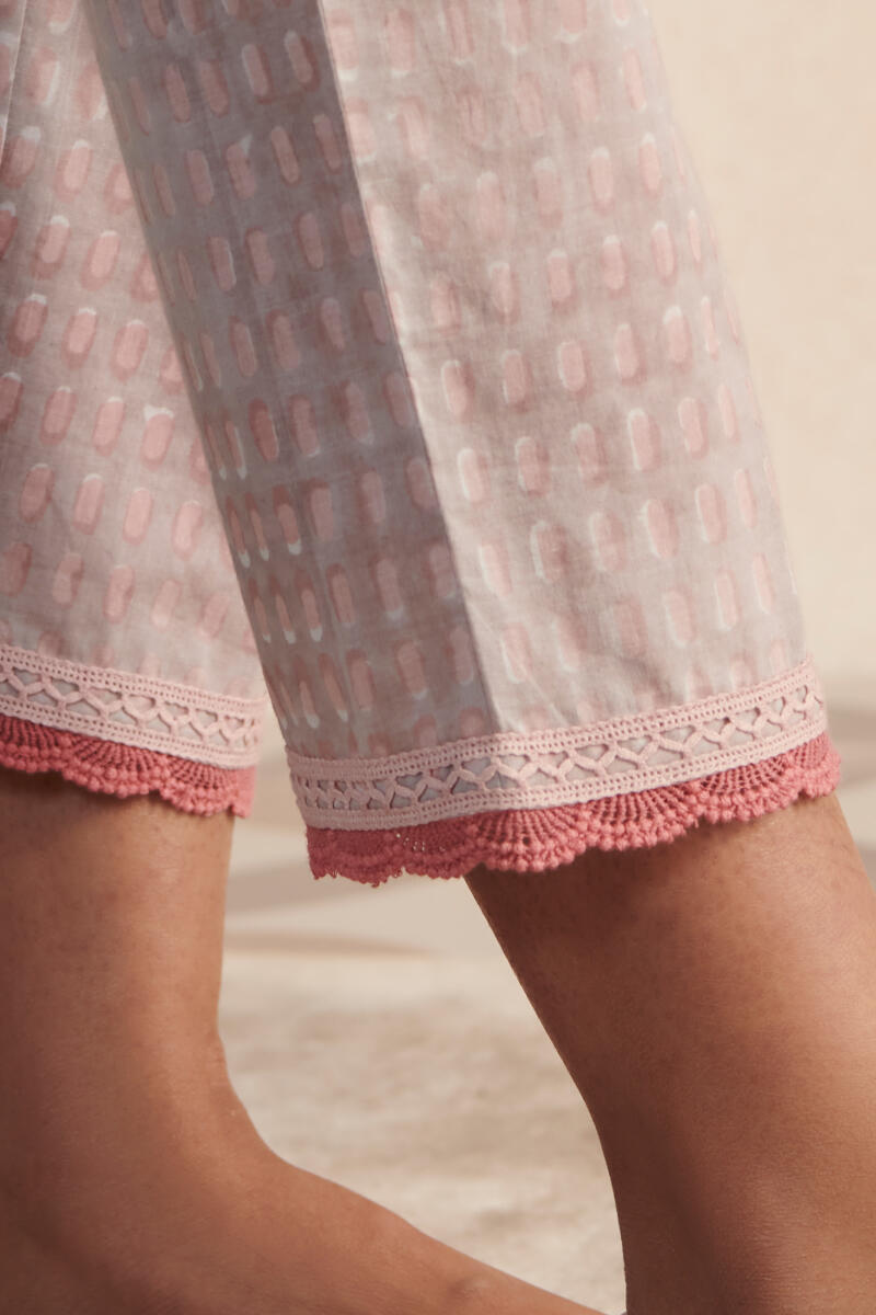 Grey Block Printed Cotton Narrow Pants