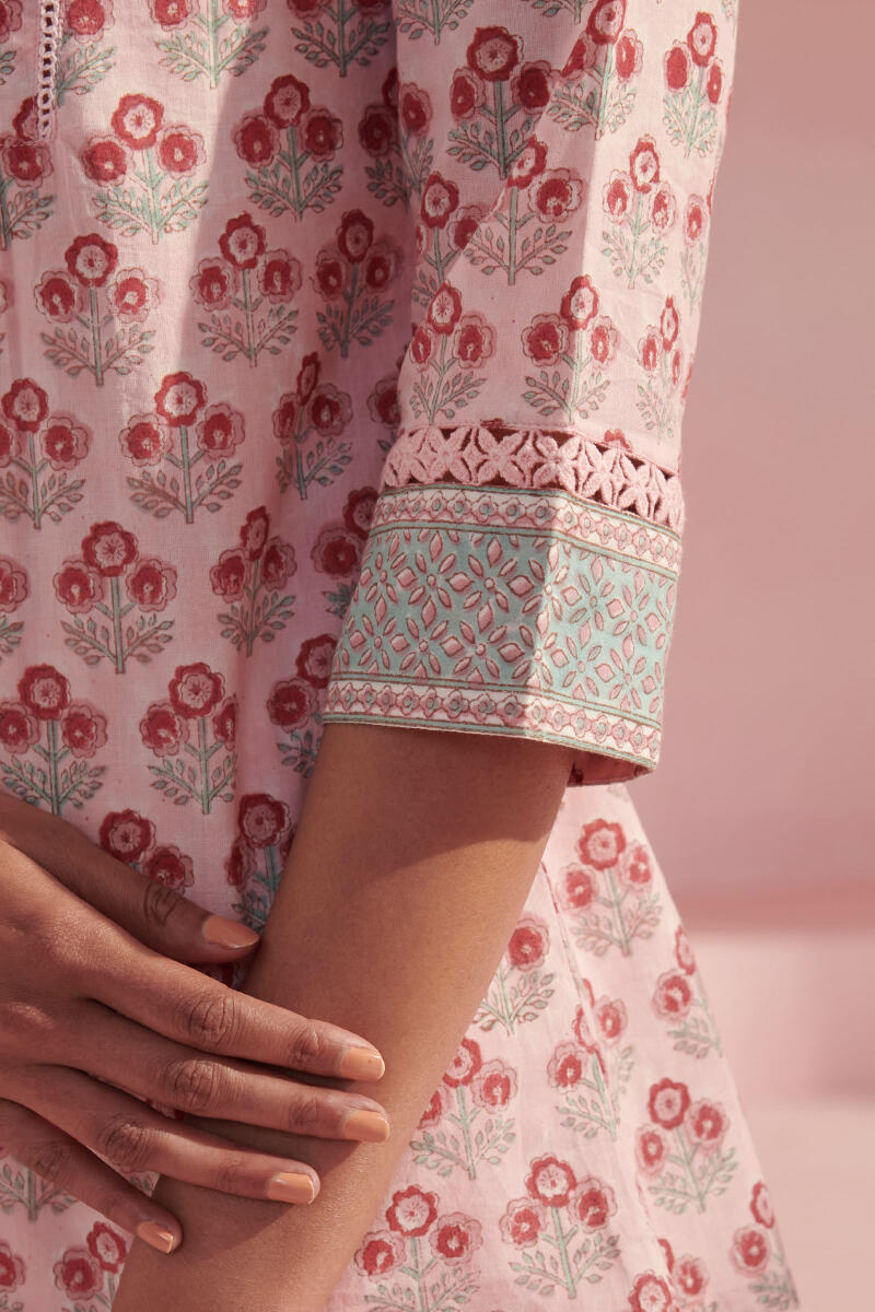 Pink Block Printed Cotton Top