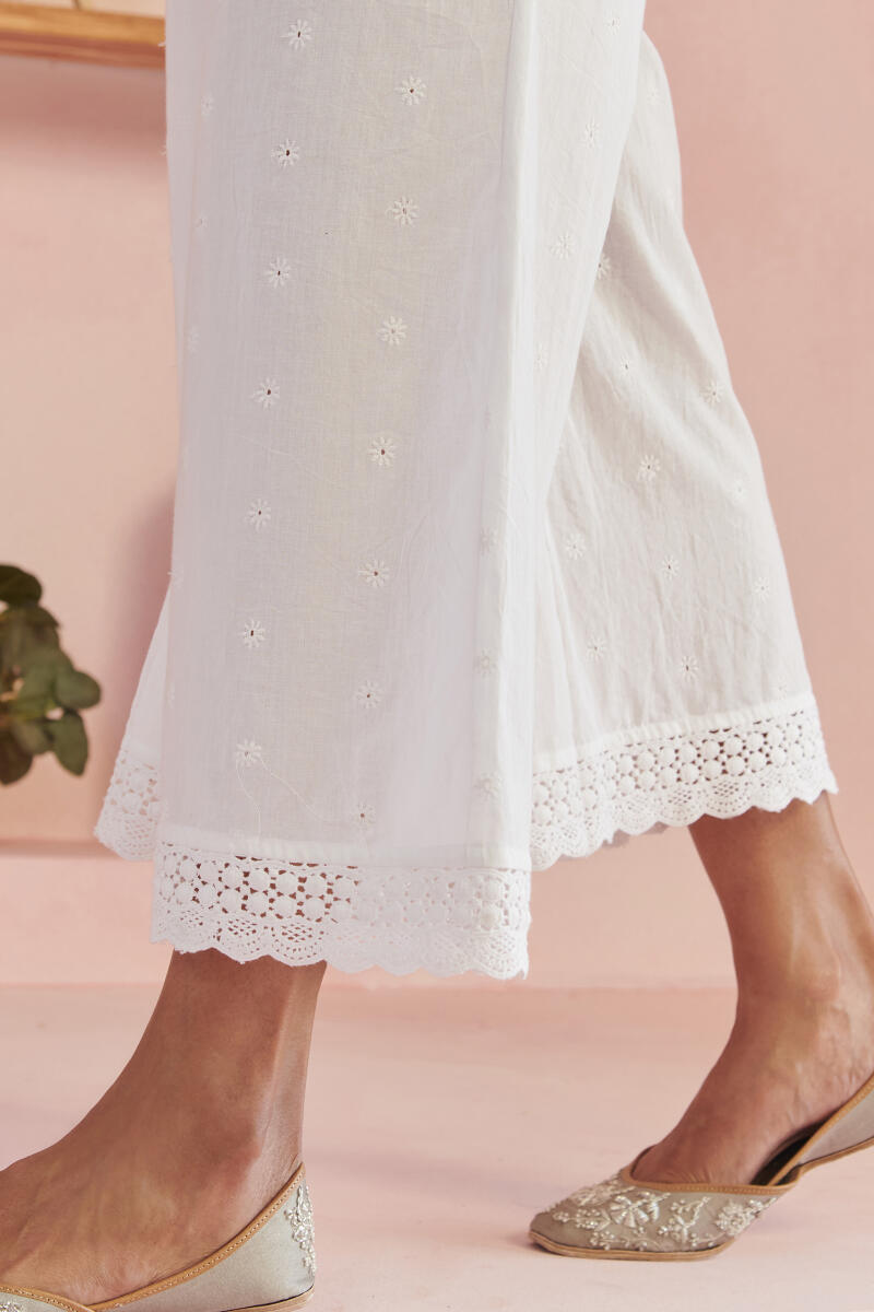 White Handcrafted Cotton Palazzo