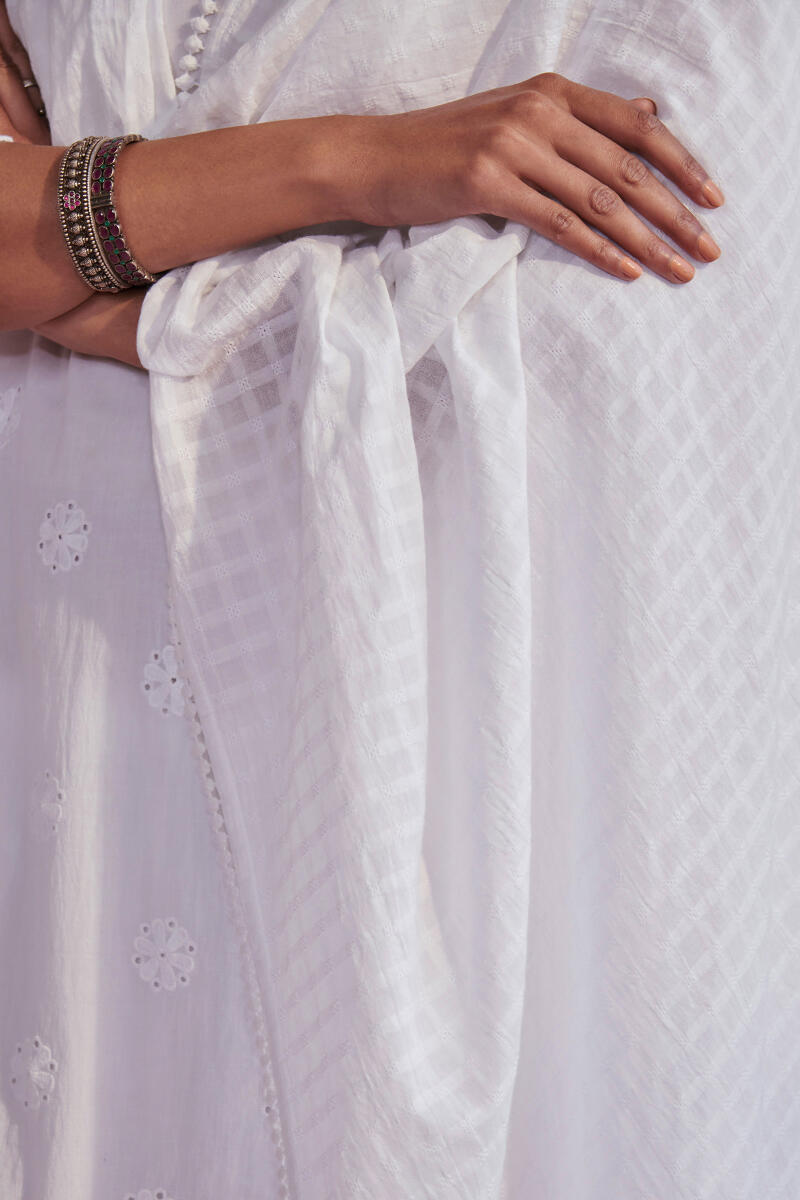 White Handcrafted Cotton Dupatta