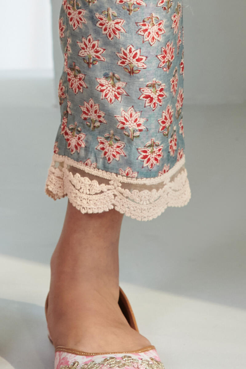 Blue Block Printed Modal Narrow Pants