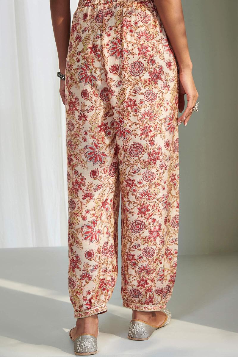 Beige Block Printed Modal Izhaar Pants
