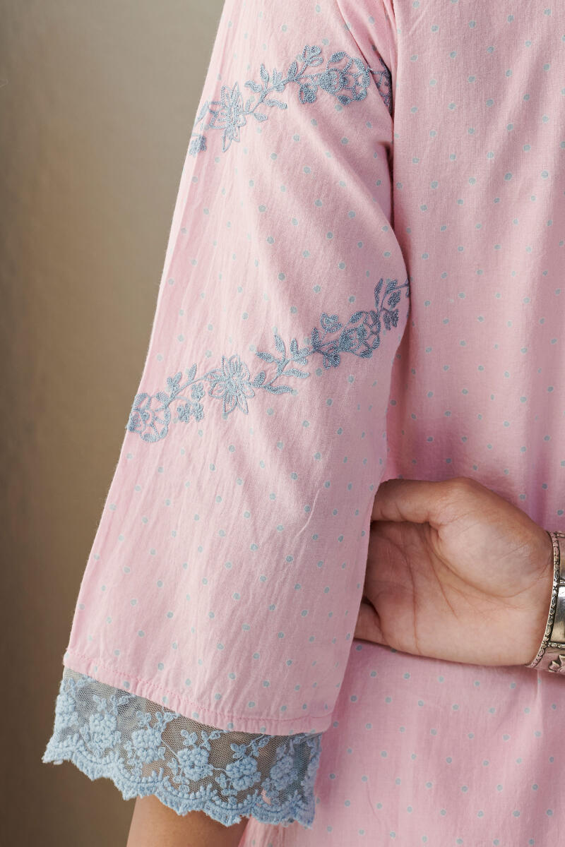 Pink Block Printed Straight Cotton Kurta