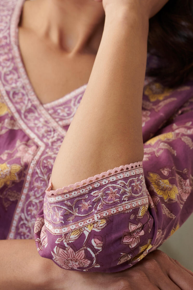 Purple Block Printed Cotton Top