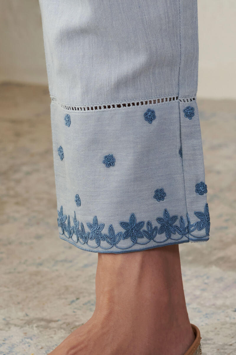 Blue Handcrafted Cotton Narrow Pants