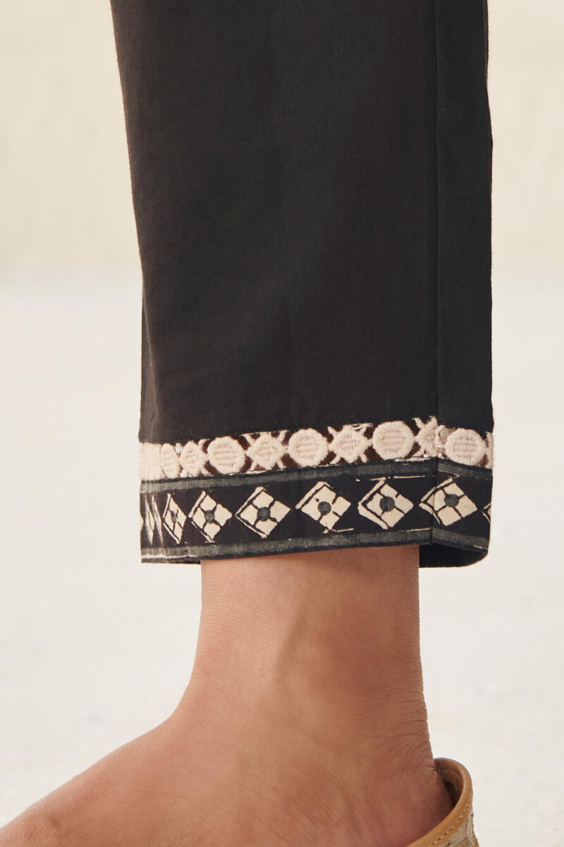 Black Handcrafted Cotton Narrow Pants