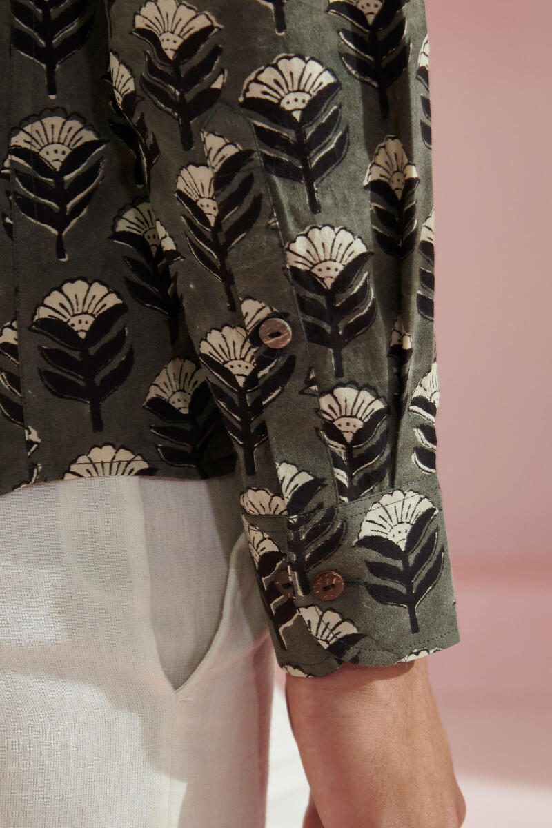 Black Block Printed Cotton Shirt
