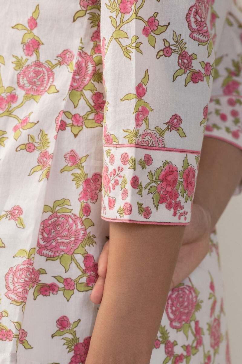 White Block Printed Cotton Top