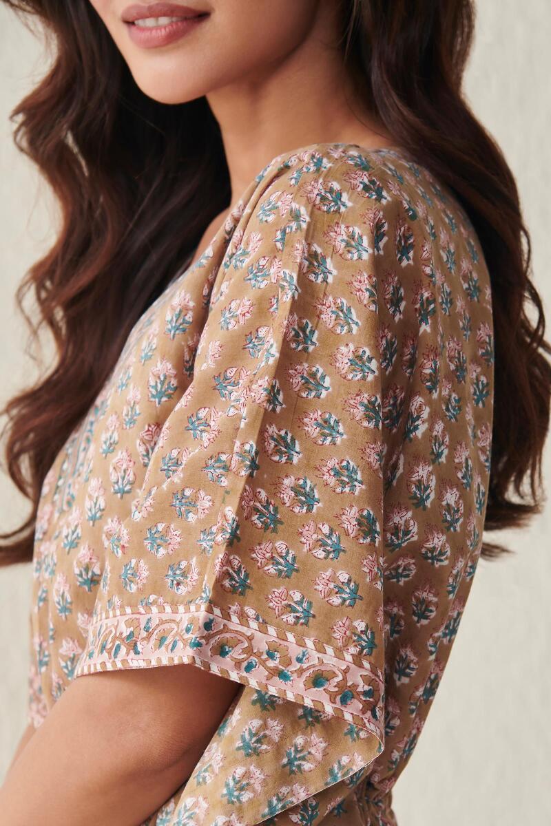 Brown Block Printed Cotton Kaftan