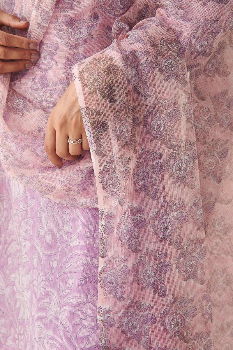 Pink Hand Block Printed Kota Dupatta