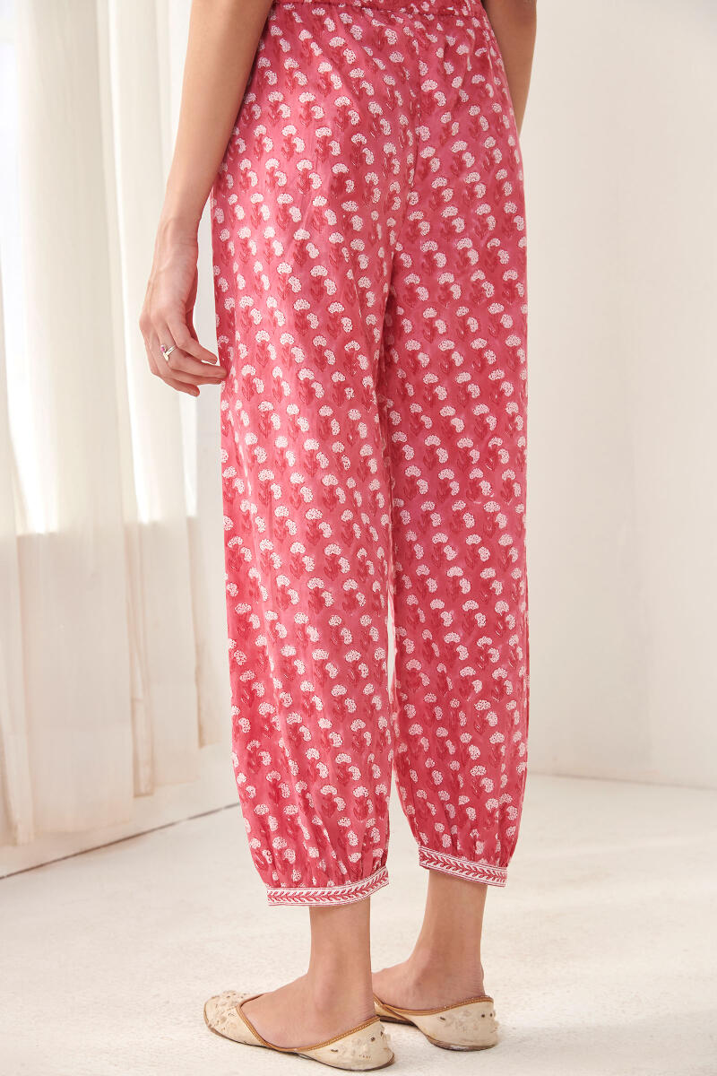 Pink Hand Block Printed Cotton Izhaar Pants