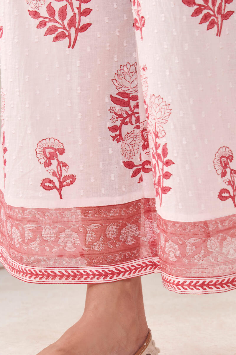 White Hand Block Printed Cotton Farsi Pants