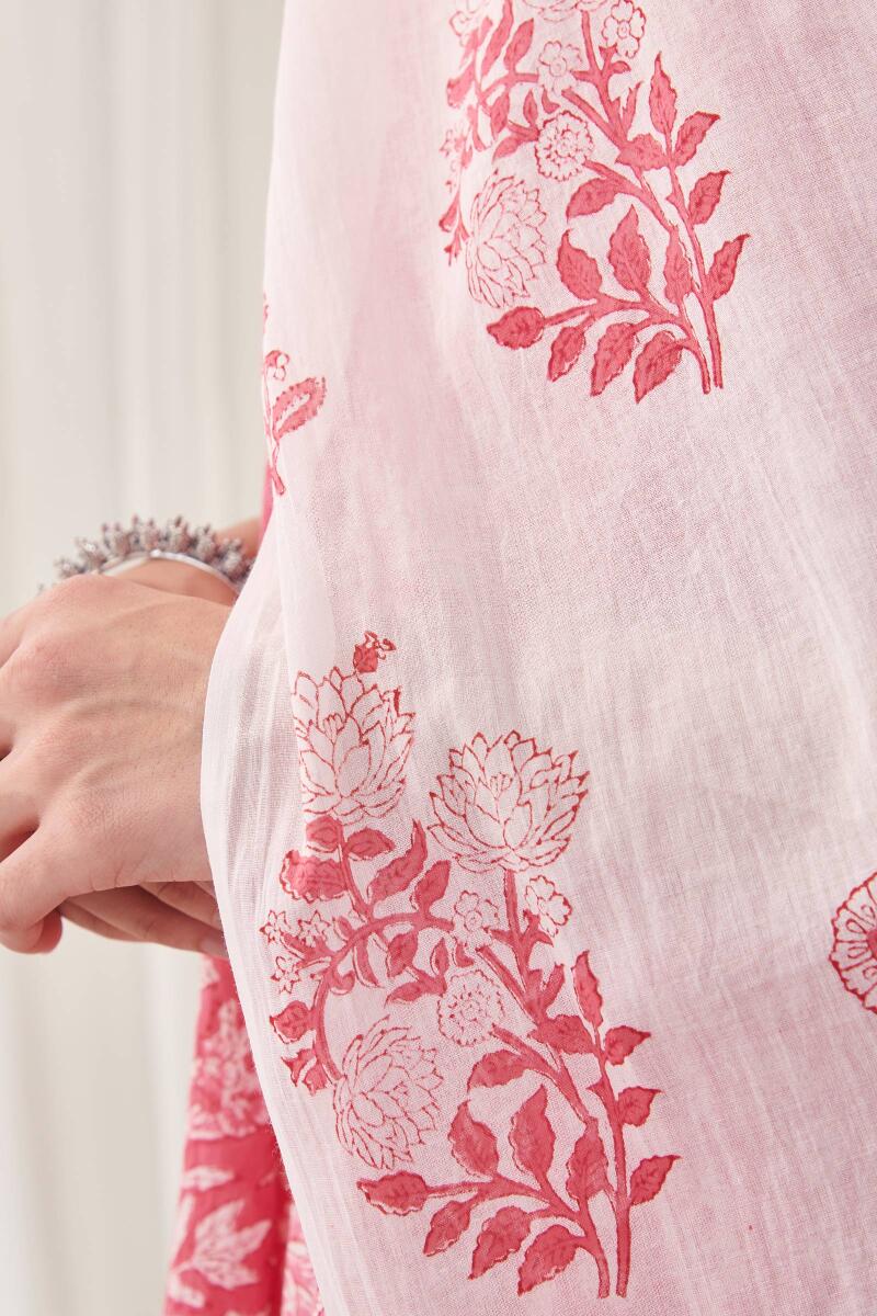 White Hand Block Printed Cotton Dupatta