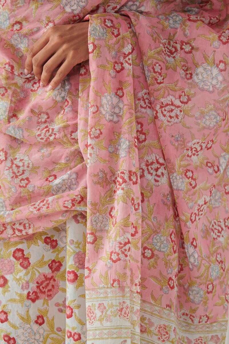 Pink Block Printed Cotton Dupatta
