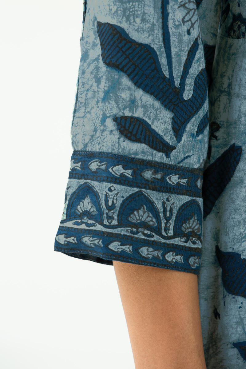 Indigo Block Printed Straight Cotton Modal Kurta
