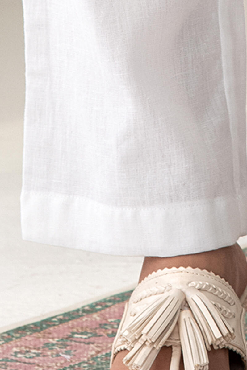 White Handcrafted Cotton Flax Pants