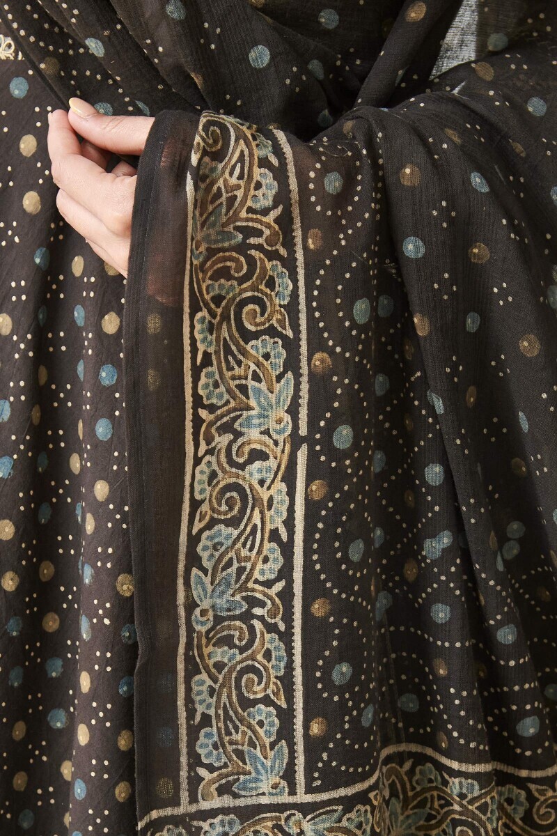 Green Hand Block Printed Cotton Dupatta