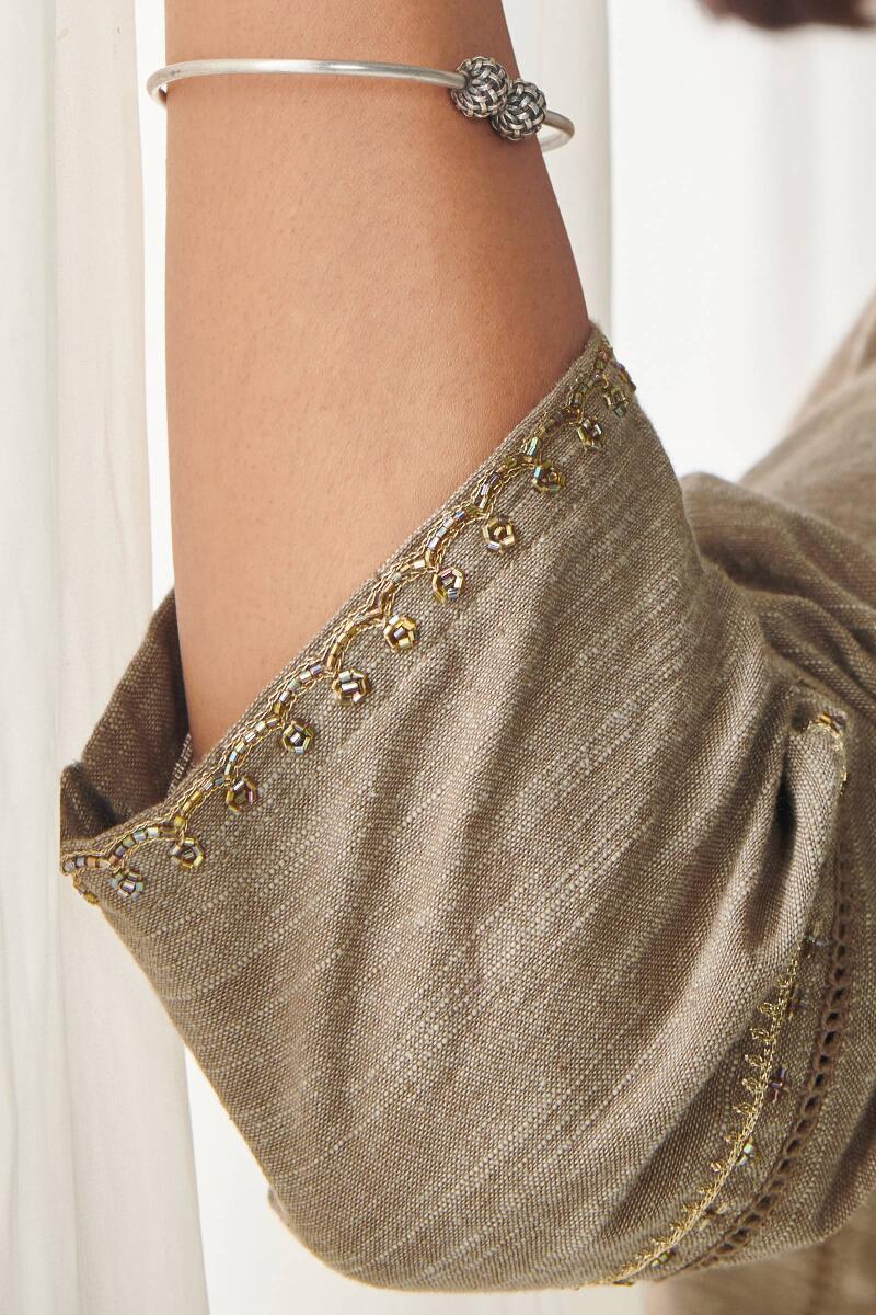 Brown Handcrafted A-Line Cotton Kurta