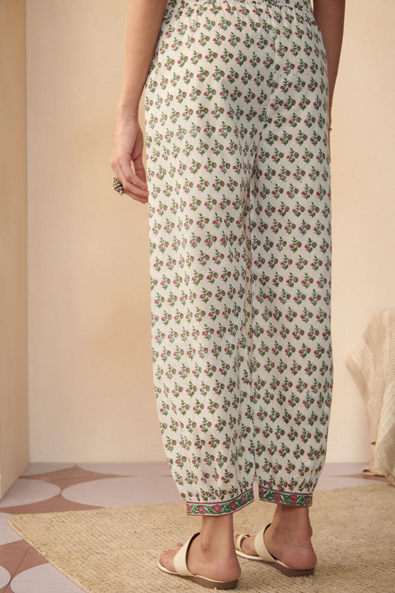 White Hand Block Printed Cotton Izhaar Pants