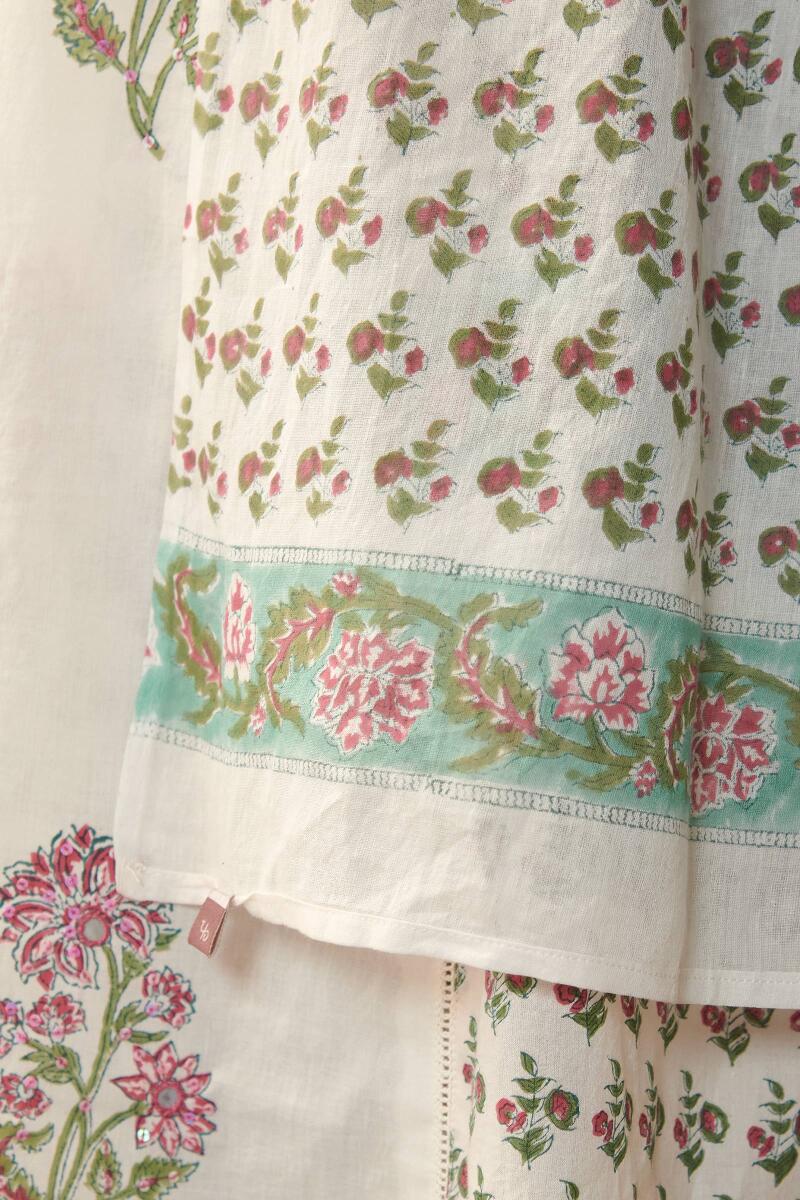 White Hand Block Printed Cotton Dupatta