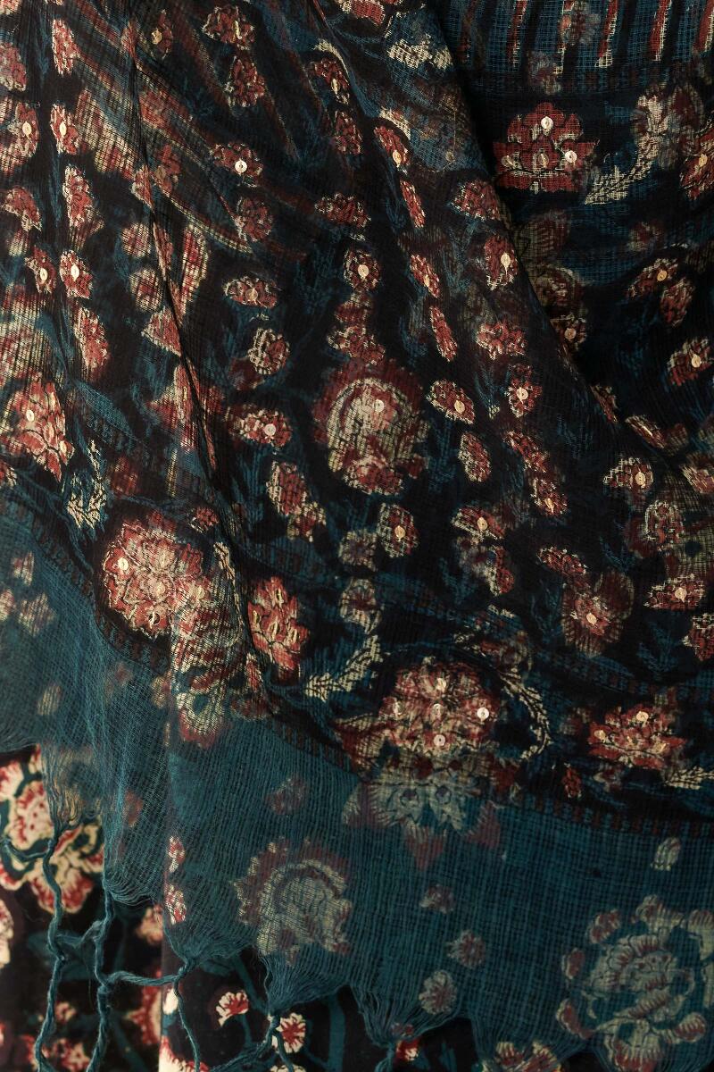 Black Hand Block Printed Kota Dupatta