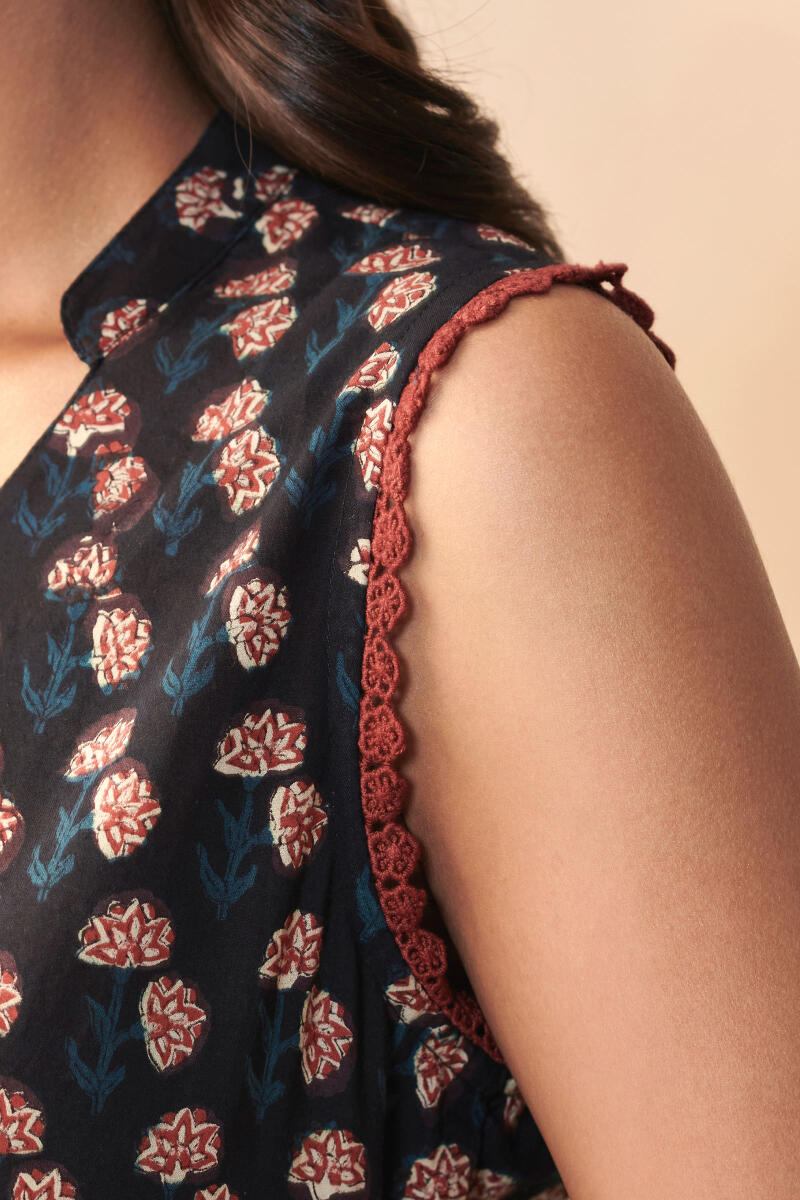 Black Hand Block Printed Cotton Dress