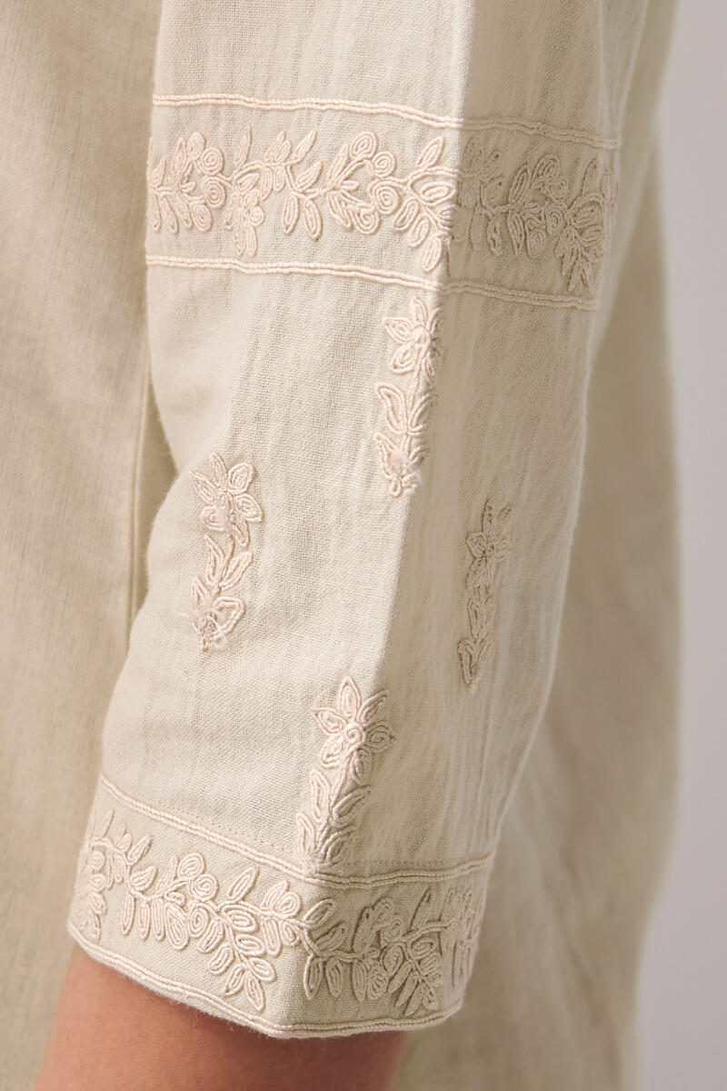 Beige Handcrafted A-Line Cotton Kurta