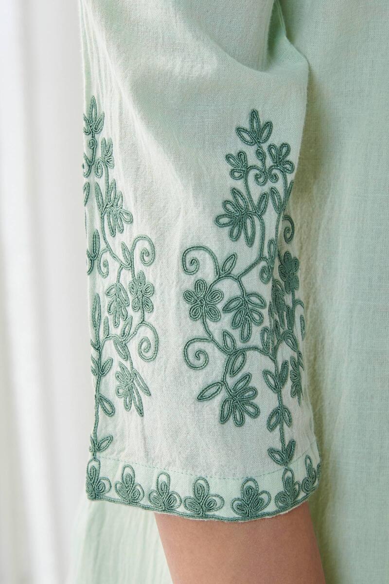 Green Handcrafted Straight Cotton Kurta