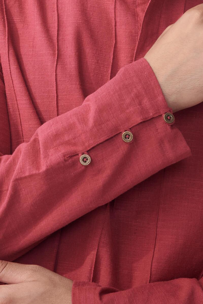 Red Handcrafted Cotton Kurta