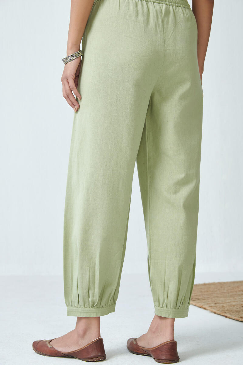 Green Handcrafted Cotton Izhaar Pants